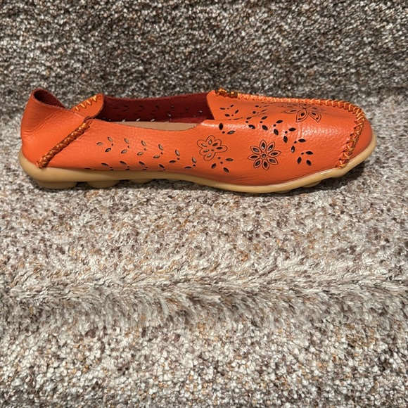 Orange Leather Women's Loafers - Picture 3 of 5